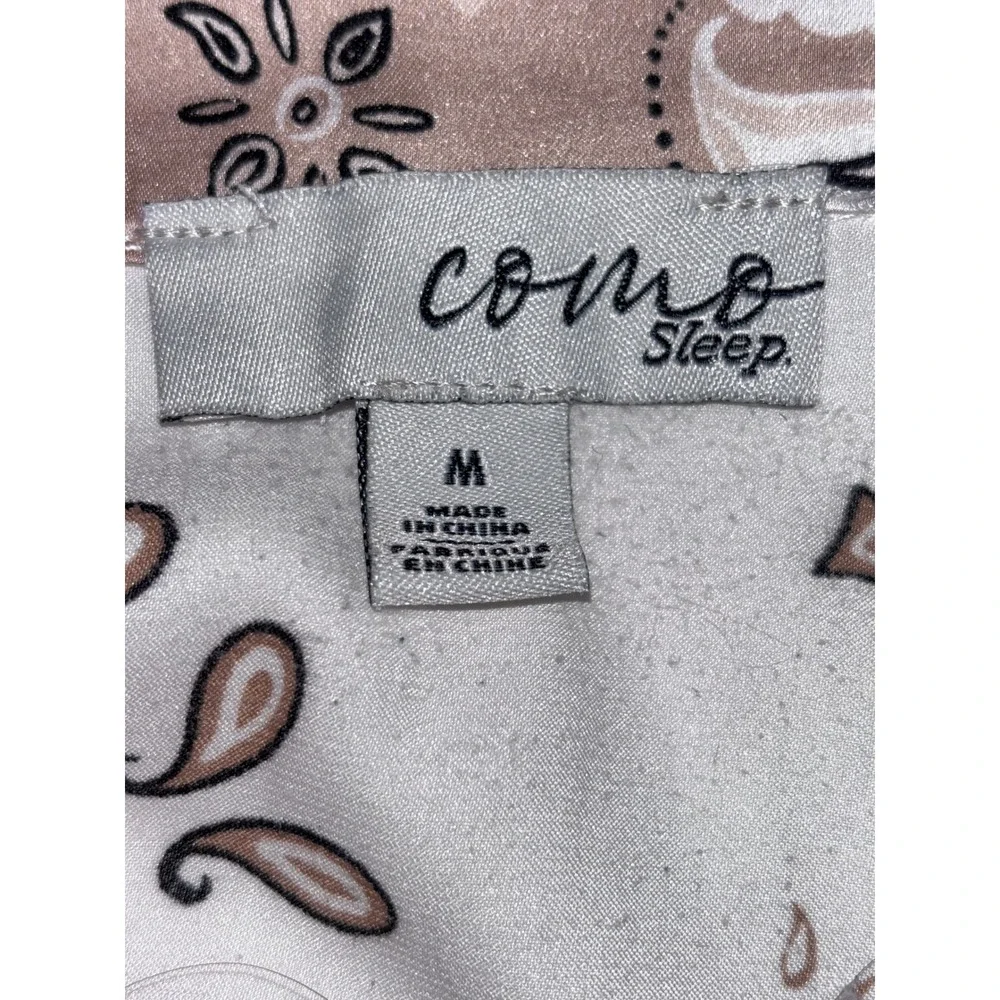 Como Sleep Mens Satin Pajama Set Medium Tan Pink Paisley‎ Bandana Print 2pc PJ